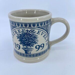 vintage crabtree & evelyn 1999 ceramic mug with blue floral design made In usa